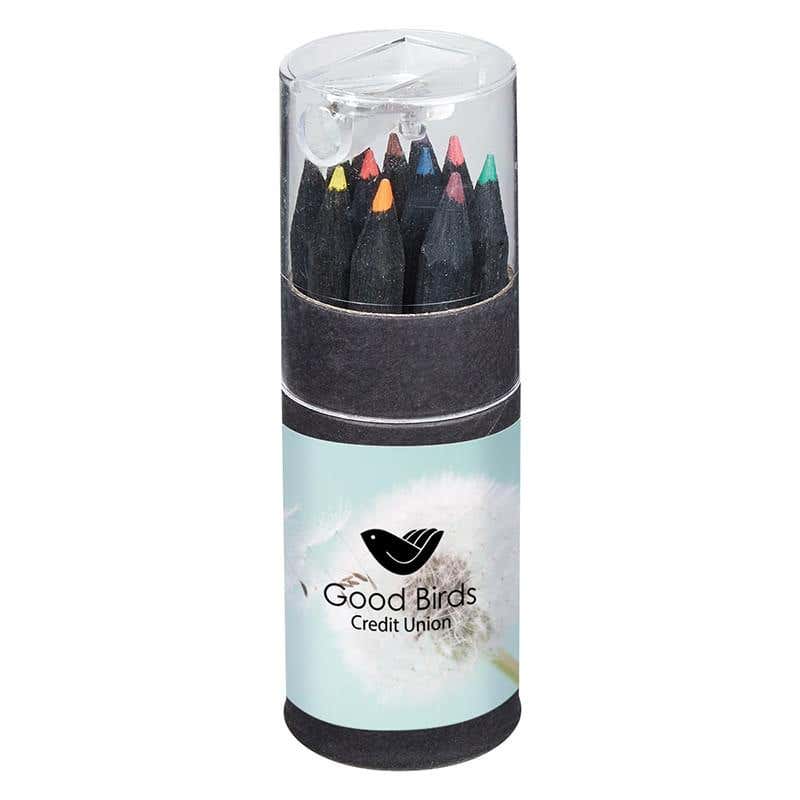 Black Tube 12-Piece Colored Pencil Set with Sharpener