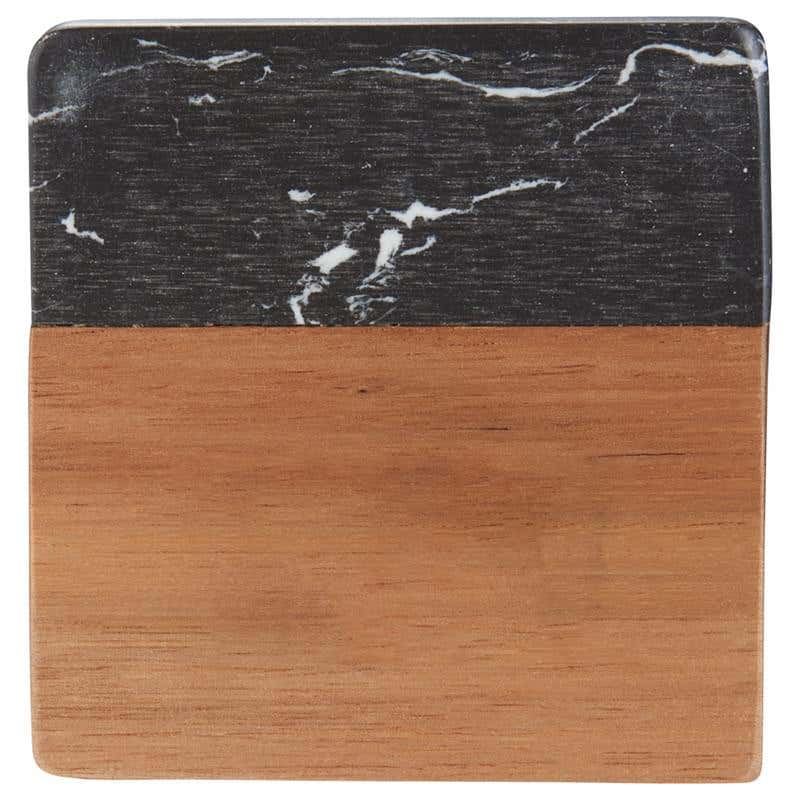 Black Marble and Wood Coaster Set