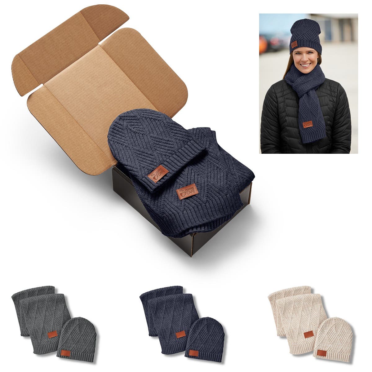 LEEMAN™ Trellis Pattern Knit Beanie & Scarf Gift Set